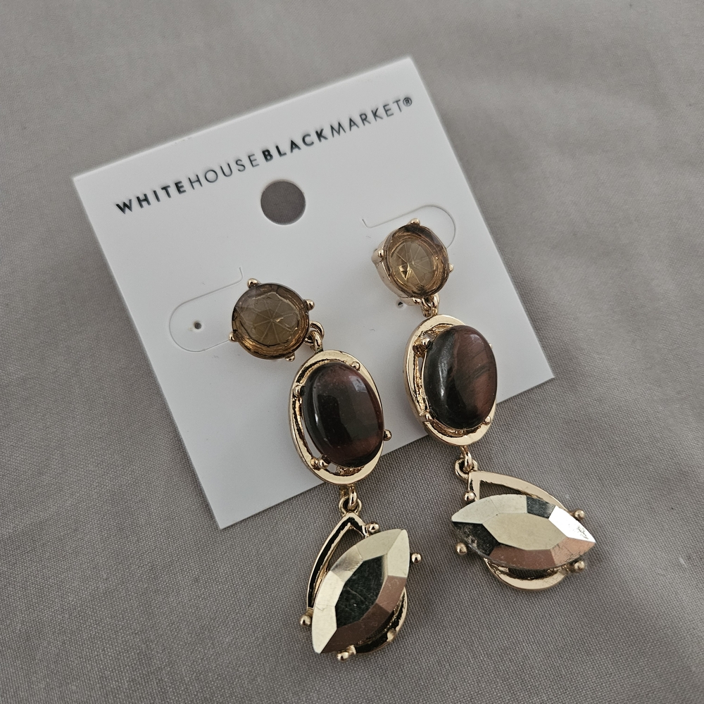 White House Black Market Gold and Dark Brown Earrings